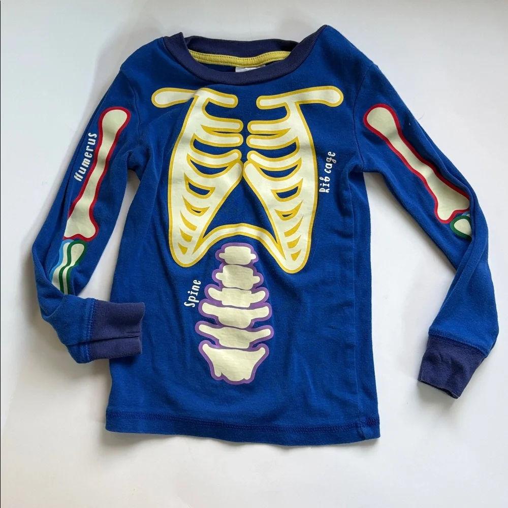 Mini Boden Kids Glow In The Dark Pajamas Set 3Y Skeleton Long John